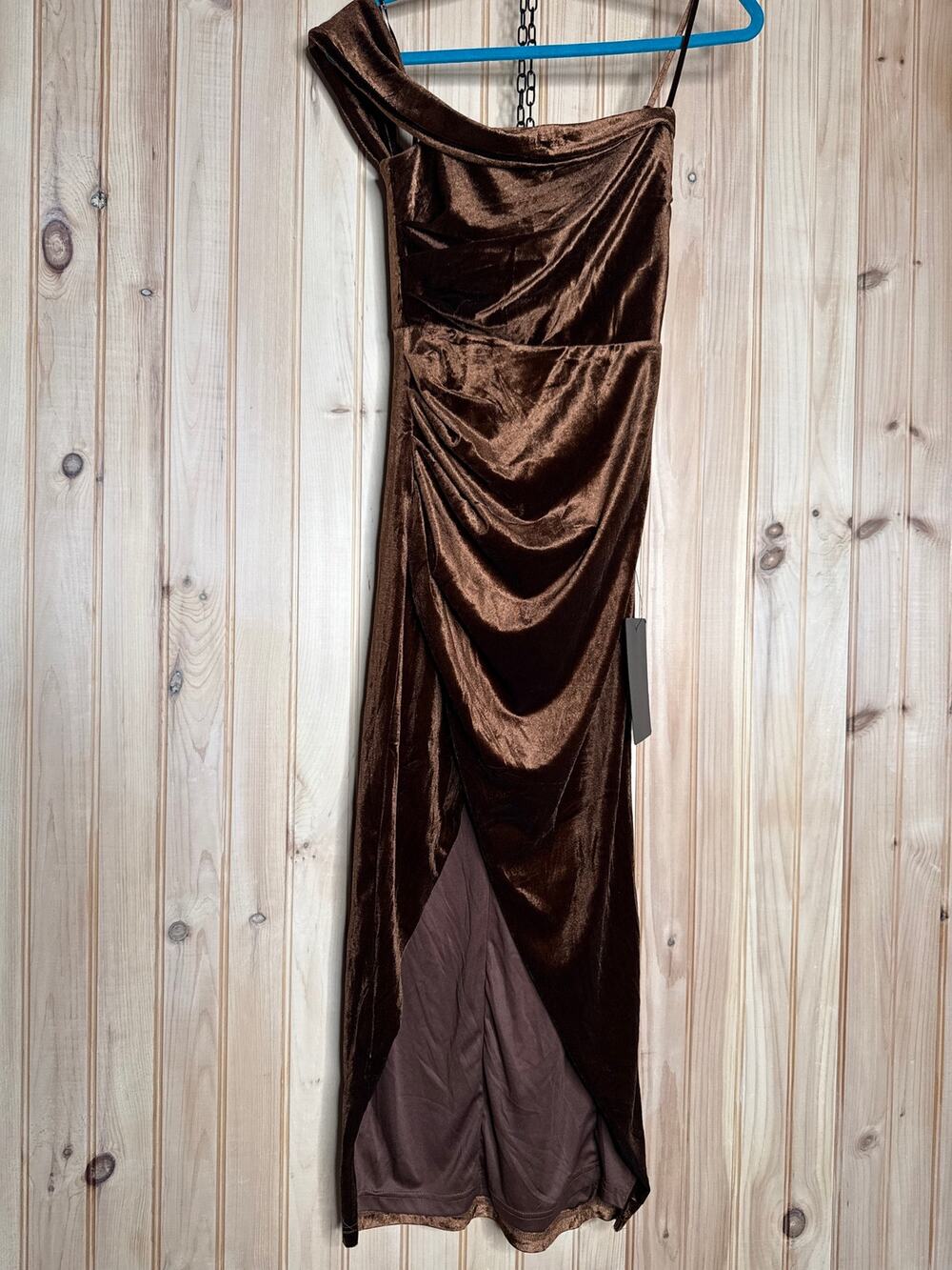 NWT Lulus Showing Off a Little Brown Velvet Asymmetrical Tulip Midi Dress XS